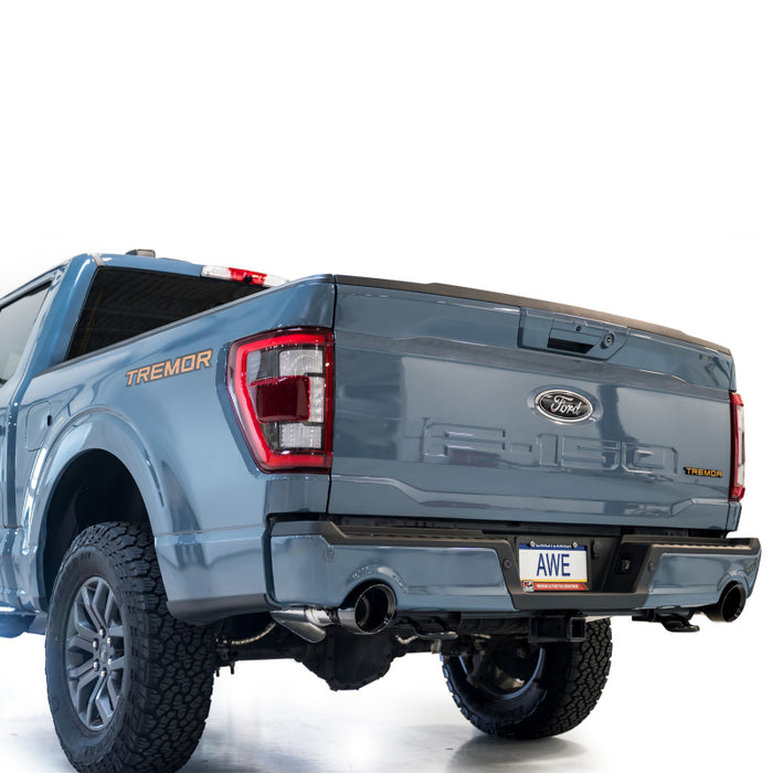 AWE Tuning 2021+ Ford F-150 Tremor (w/ Bumper Cutouts) 0FG Resonated Catback - Diamond Black Tips