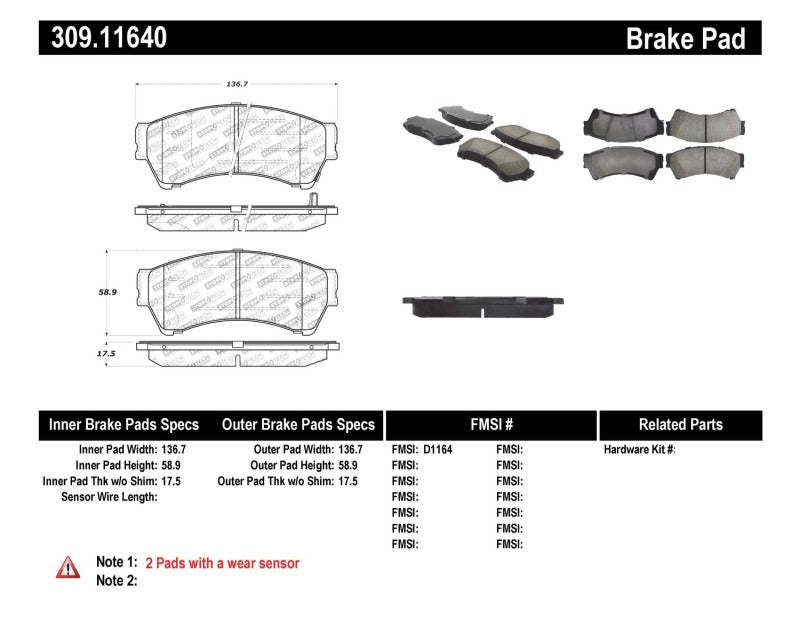 Plaquettes de frein avant StopTech Performance pour Ford Fusion 06-10 / Lincoln MKZ 07-10 / Mazda 6 06-09