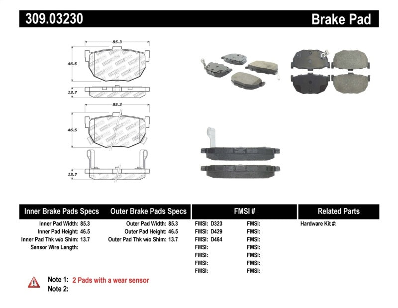 Plaquettes de frein arrière StopTech Performance pour Hyundai Elantra/Tiburon / Kia Spectra / Nissan Maxima/Stanza