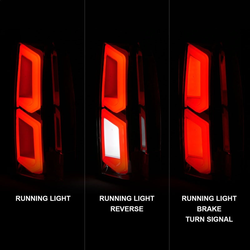 Feux arrière à LED ANZO 2015-2020 Chevrolet Tahoe avec barre lumineuse, boîtier chromé, lentille transparente