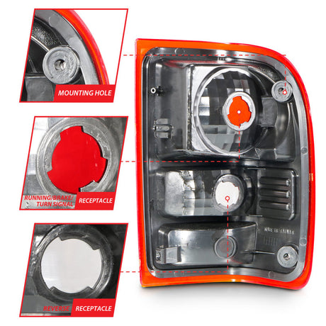 Feux arrière ANZO 2001-2011 Ford Ranger avec lentille rouge/transparente (remplacement OE) Paire