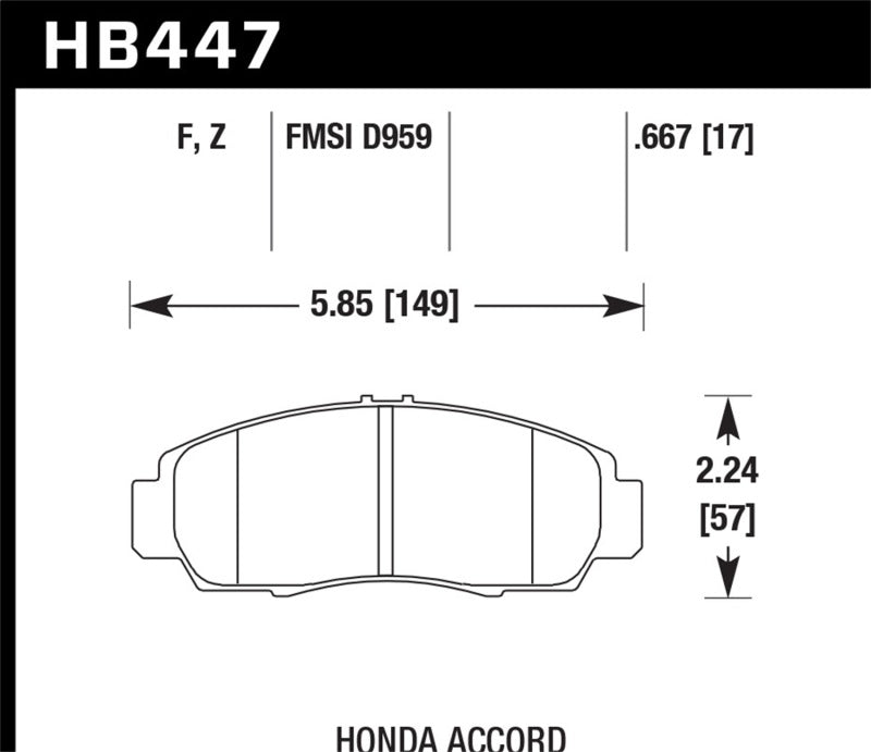 Plaquettes de frein avant Hawk 03-04 Honda Accord HPS Street