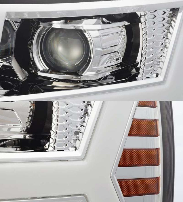 Phares à LED AlphaRex 07-13 Chevy 1500 LUXX à design plank chromé avec éclairage actif/signal séquentiel/DRL