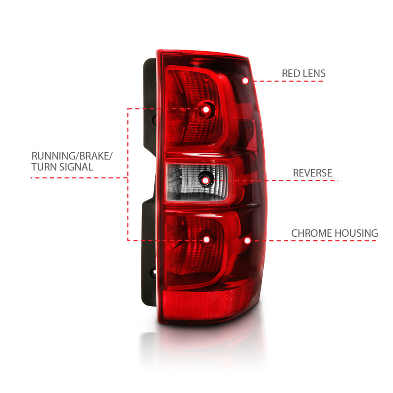 Feu arrière ANZO 2007-2014 Chevy Tahoe, lentille rouge/transparente (remplacement OE)