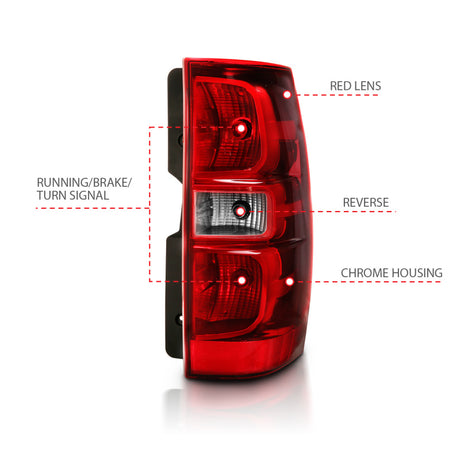 Feu arrière ANZO 2007-2014 Chevy Tahoe, lentille rouge/transparente (remplacement OE)