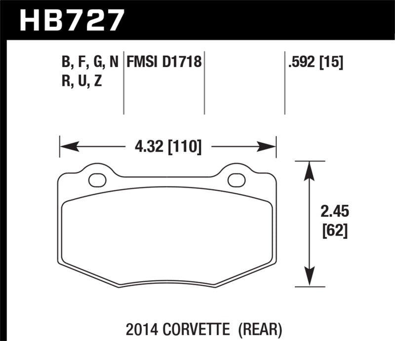 Plaquettes de frein arrière HPS pour Chevrolet Corvette 2014 Hawk