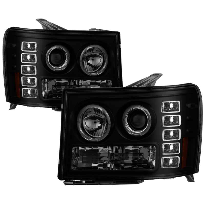 Phares de projecteur Spyder GMC Sierra 1500/2500 07-13 LED Halo- LED Blk Smke PRO-YD-GS07-HL-BSM