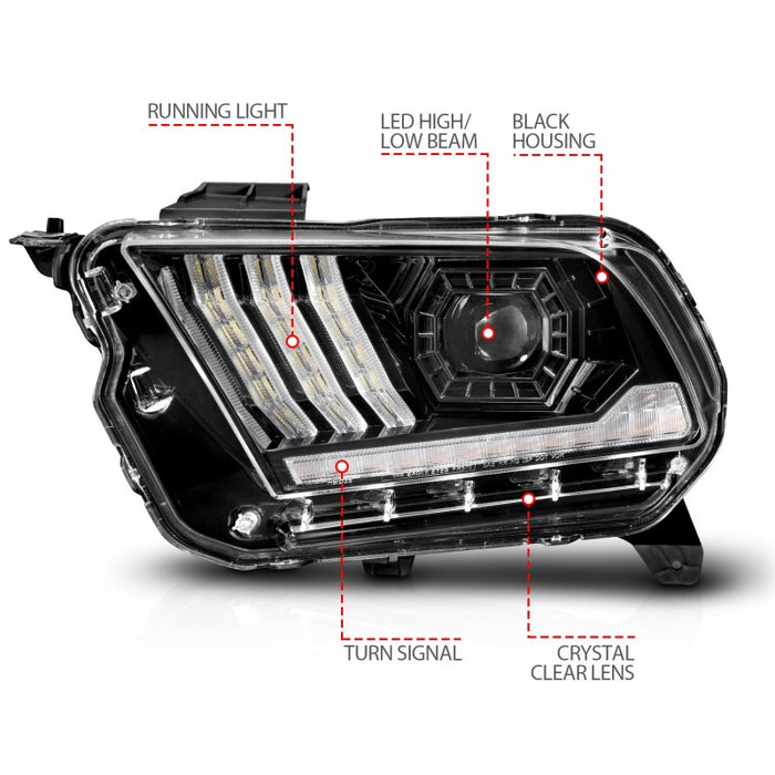 Phares de projecteur à LED ANZO 10-14 Ford Mustang avec tube lumineux séquentiel (compatible NON HID)