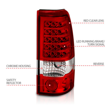 Feux arrière à LED ANZO 1999-2007 Chevrolet Silverado 1500 Rouge/Clair
