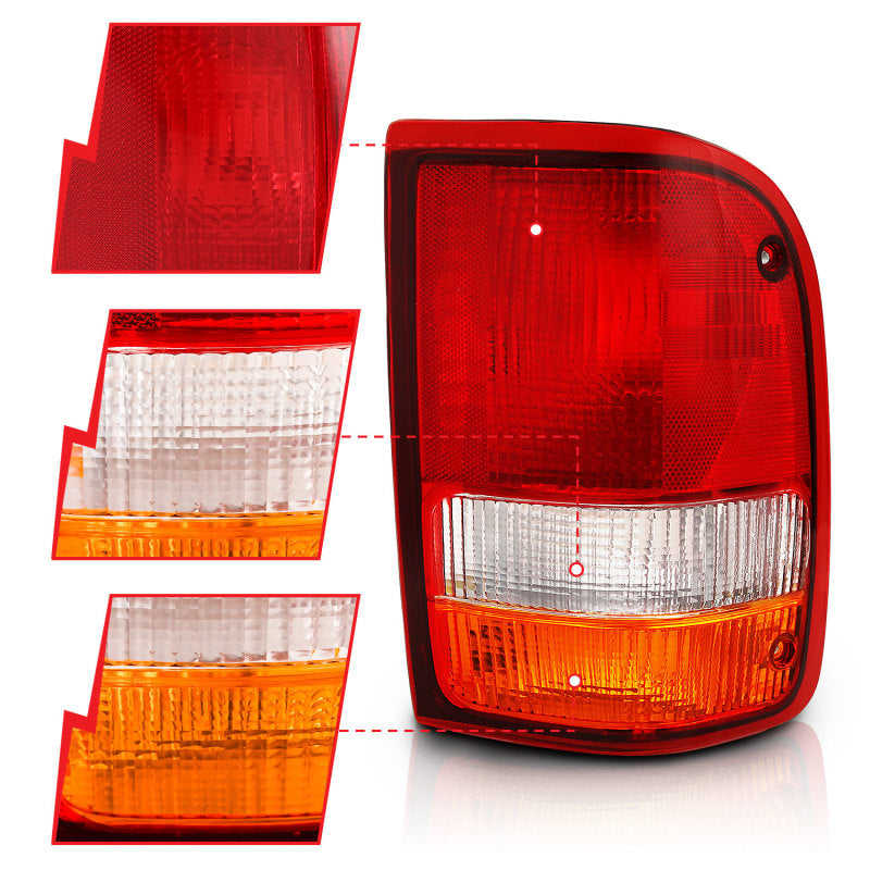 ANZO 1993-1997 Ford Ranger Tail Light Red/Clear (OE)