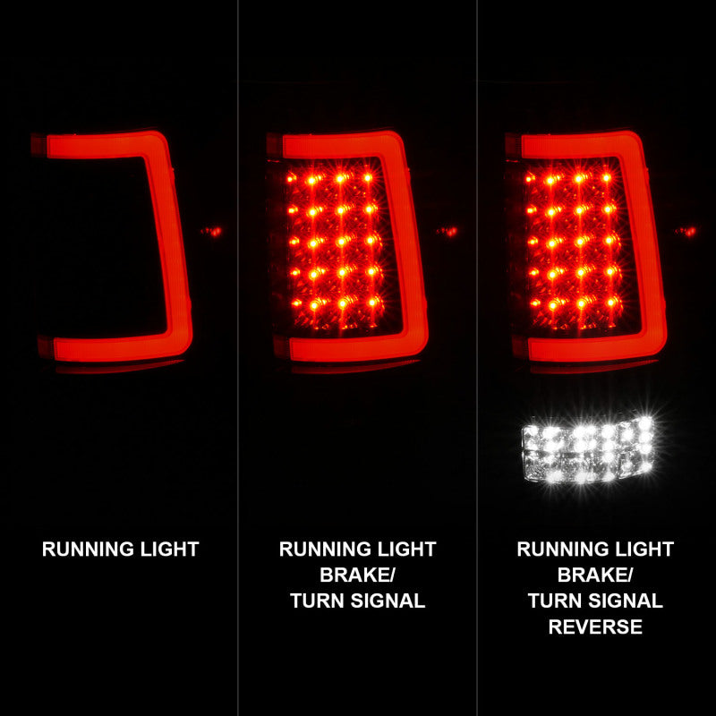 Feux arrière à LED ANZO 2004-2006 Ford F-150 avec barre lumineuse, boîtier noir, lentille transparente