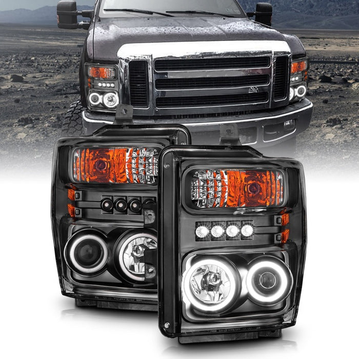 Phares de projecteur ANZO 2008-2010 Ford F-250 avec halo noir (CCFL)