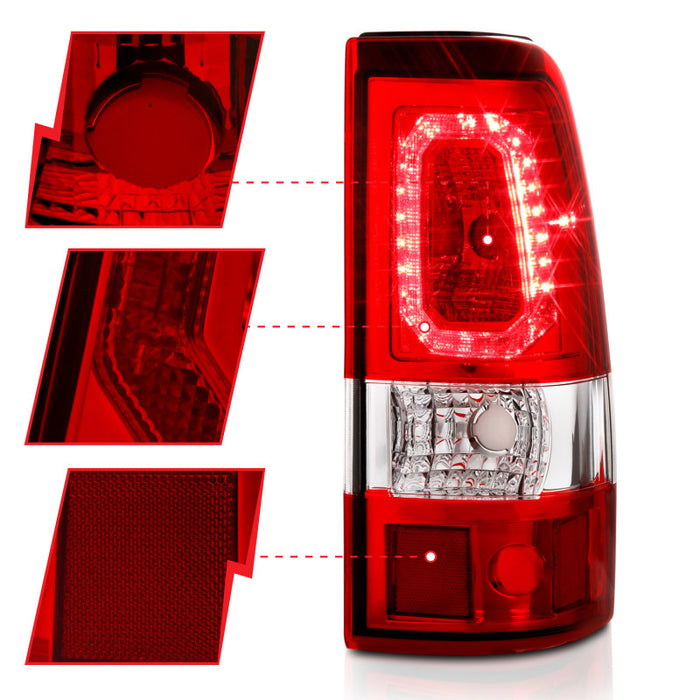 Feux arrière à LED ANZO 1999-2002 Chevy Silverado 1500 style planche chromé avec lentille rouge/transparente