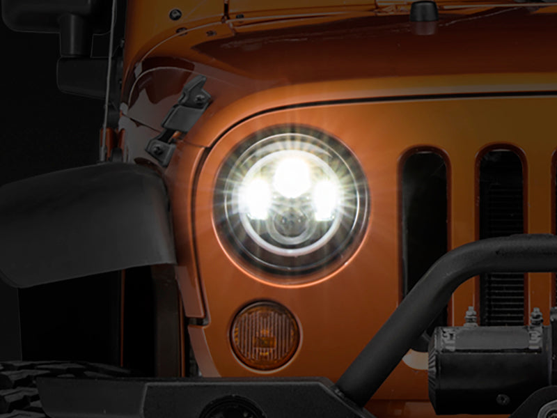 Phares axiaux à halo Raxiom 97-18 Jeep Wrangler TJ/JK avec signaux ambrés DRL - Blk Hsng (lentille transparente)