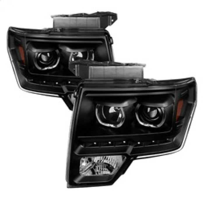 Phares de projecteur Xtune Ford F150 09-14 Modèle halogène uniquement LED Halo Black PRO-JH-FF15009-CFB-BK