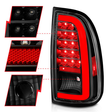 Feux arrière à LED ANZO 00-06 Toyota Tundra avec barre lumineuse, boîtier noir, lentille transparente