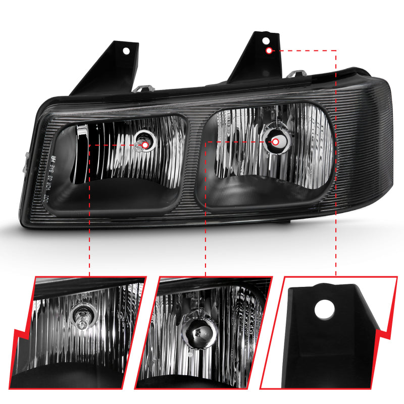 Phare avant en cristal ANZO 2003-2017 Chevy Express noir