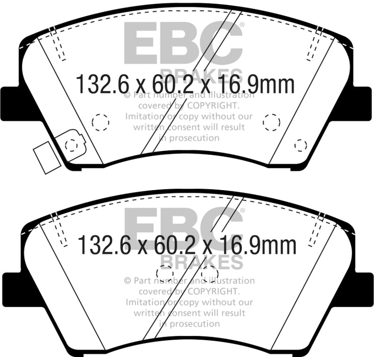 Plaquettes de frein avant EBC Yellowstuff pour Hyundai Elantra 1,4 L Turbo 2017+