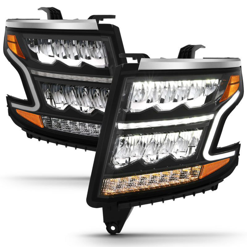 Phares à barre lumineuse LED ANZO 15-20 Chevy Tahoe/Suburban, noir avec séquentiel avec DRL avec ambre