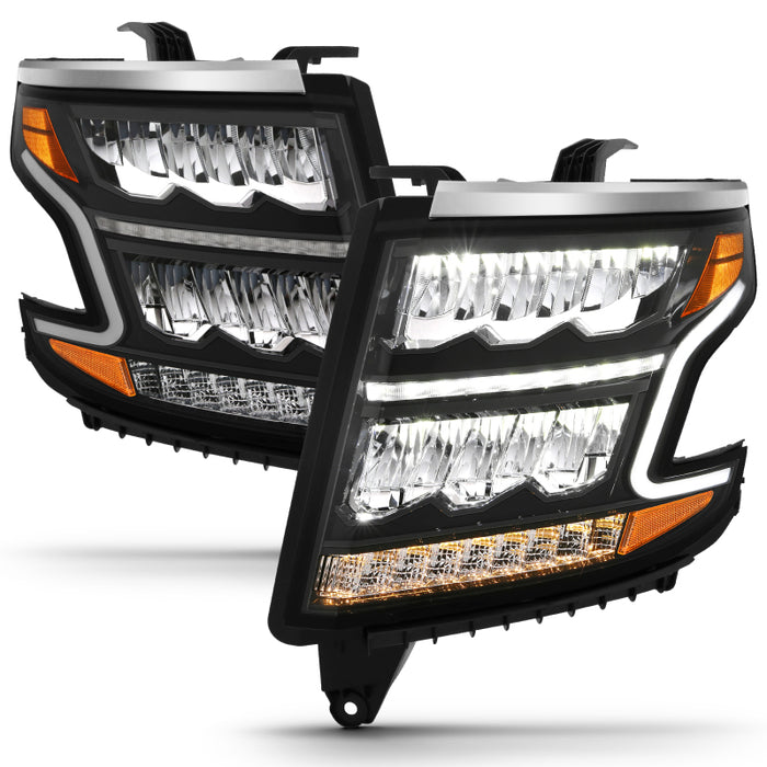 Phares à barre lumineuse LED ANZO 15-20 Chevy Tahoe/Suburban, noir avec séquentiel avec DRL avec ambre