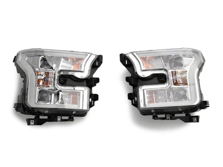 Phares de projecteur Raxiom 15-17 Ford F-150 avec accent LED - Boîtier chromé (lentille transparente)