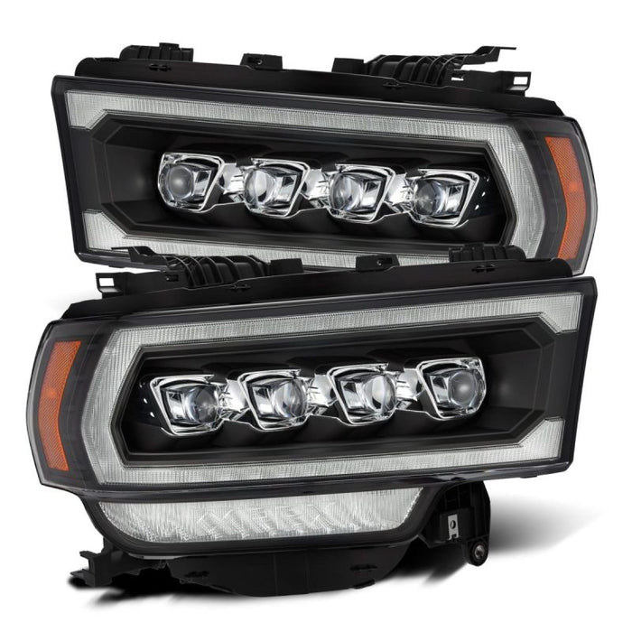 Phares à LED AlphaRex 19-21 Ram 2500 NOVA de style planche, noir avec éclairage actif/signal séquentiel/DRL