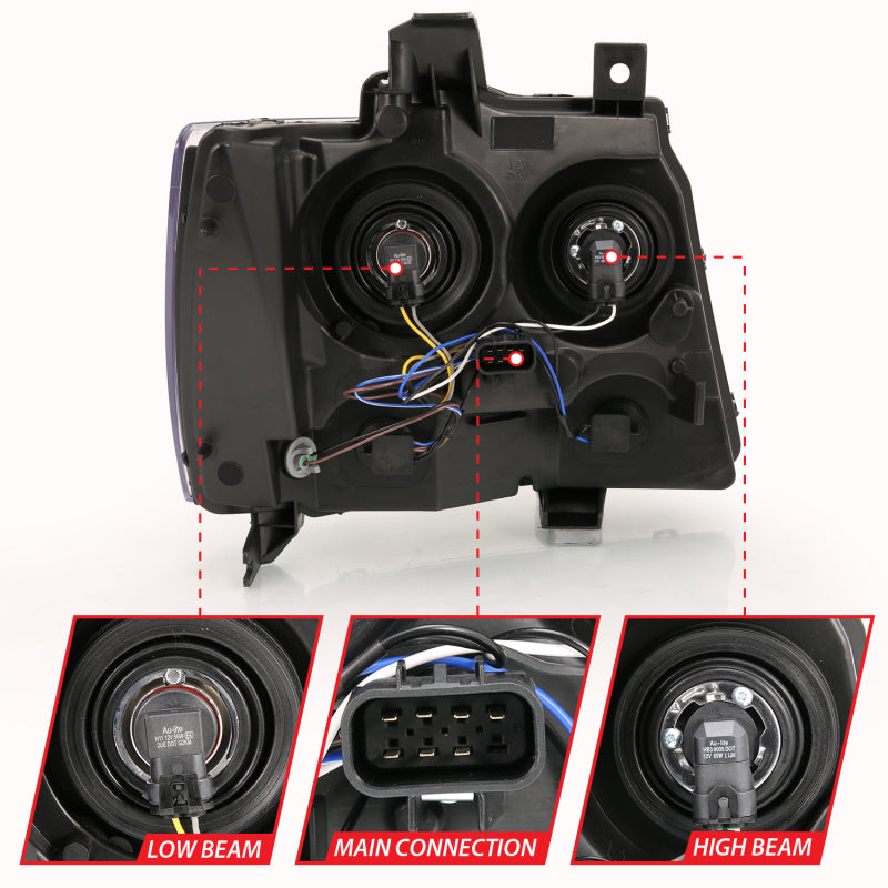 ANZO 2007-2014 Chevy Tahoe Crystal Headlight Chrome Amber(OE)