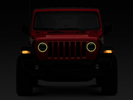 Phares à LED axiaux Raxiom 18-22 Jeep Wrangler JL/JT 9 pouces avec halo RVB - boîtier noir (lentille transparente)