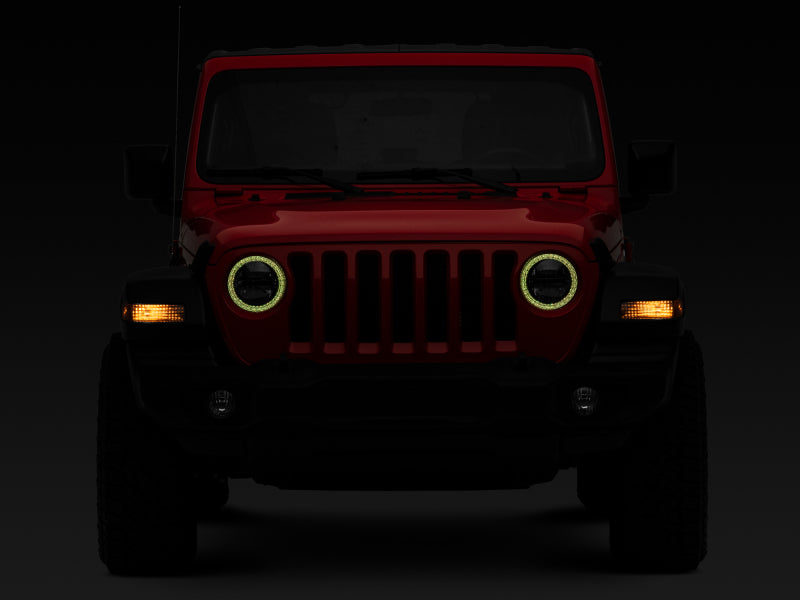 Phares à LED axiaux Raxiom 18-22 Jeep Wrangler JL/JT 9 pouces avec halo RVB - boîtier noir (lentille transparente)