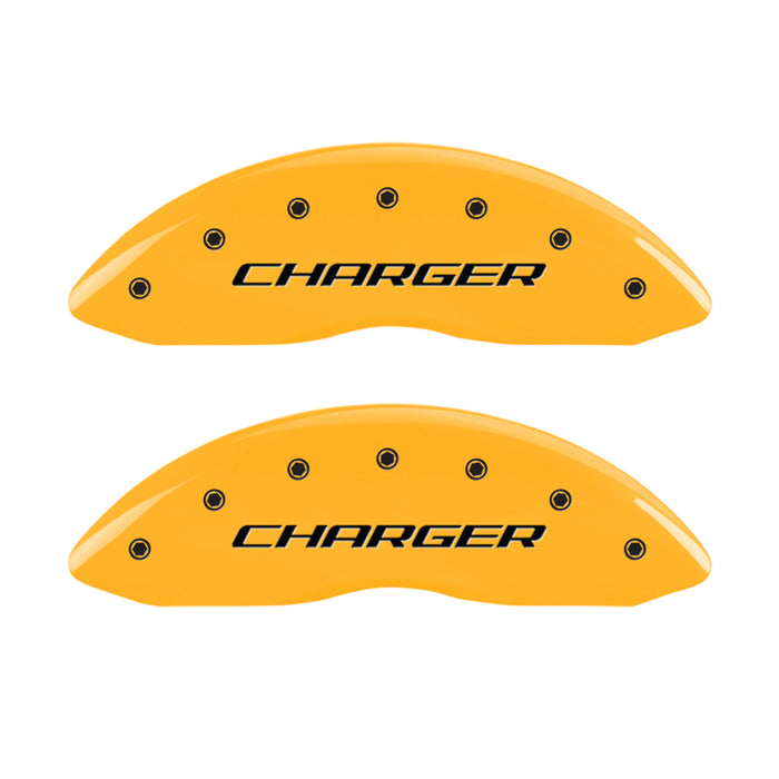 MGP 4 Caliper Covers Engraved Front & Rear Block/Charger Yellow Finish Black Char 2006 Dodge Charger