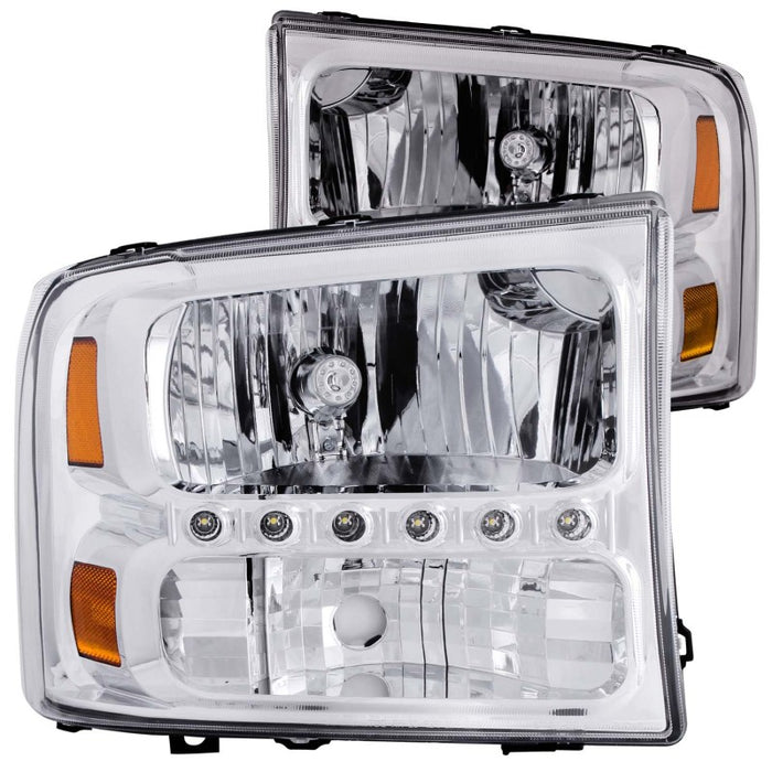 Phares en cristal ANZO 2000-2004 Ford Excursion Chrome avec LED 1 pièce