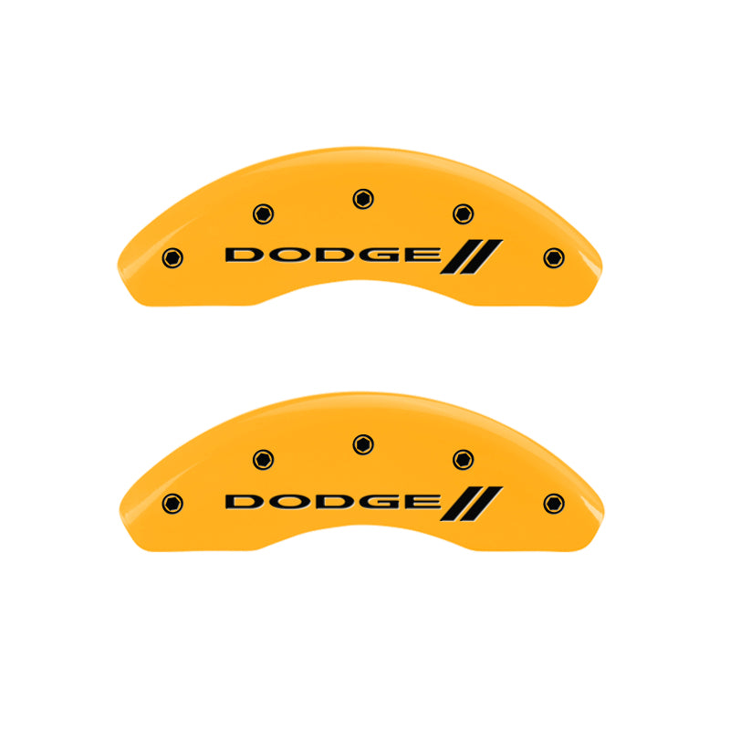 Couvre-étriers MGP 4 gravés avant et arrière avec rayures/finition jaune Dodge noir ch