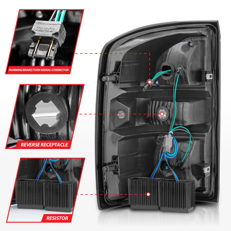 Feux arrière à LED ANZO 2014-2018 GMC Sierra Boîtier noir Lentille transparente