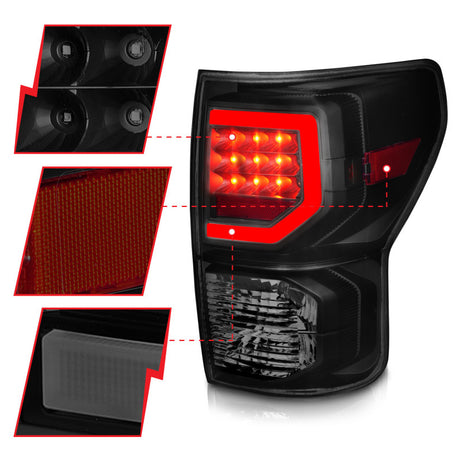 Feux arrière à LED Anzo 07-11 Toyota Tundra avec boîtier noir et lentille fumée G2 (avec barres lumineuses C)
