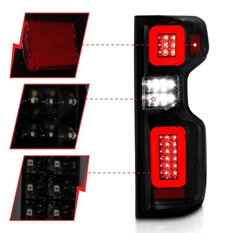 Feux arrière à LED Anzo 19-21 Chevy Silverado avec boîtier noir et lentille fumée G2 (avec barres lumineuses C)