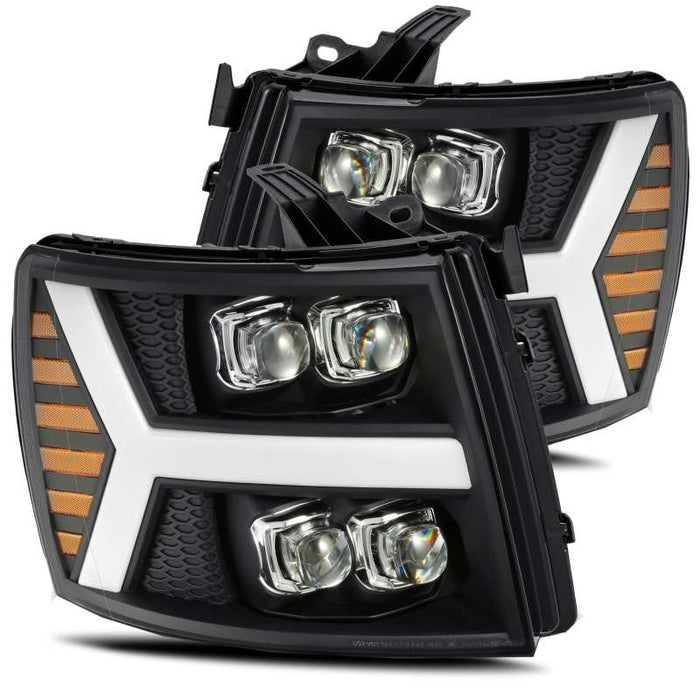 Phares à LED AlphaRex 07-13 Chevy 1500HD NOVA Projecteur Style Planche Noir Mat avec Lumière Activée/Signal Seq