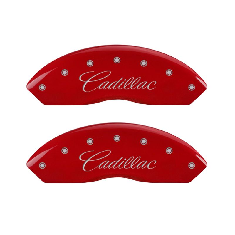 Couvre-étriers MGP 4 gravés à l'avant en cursive/arrière gravé Cadillac SRX finition rouge argent ch