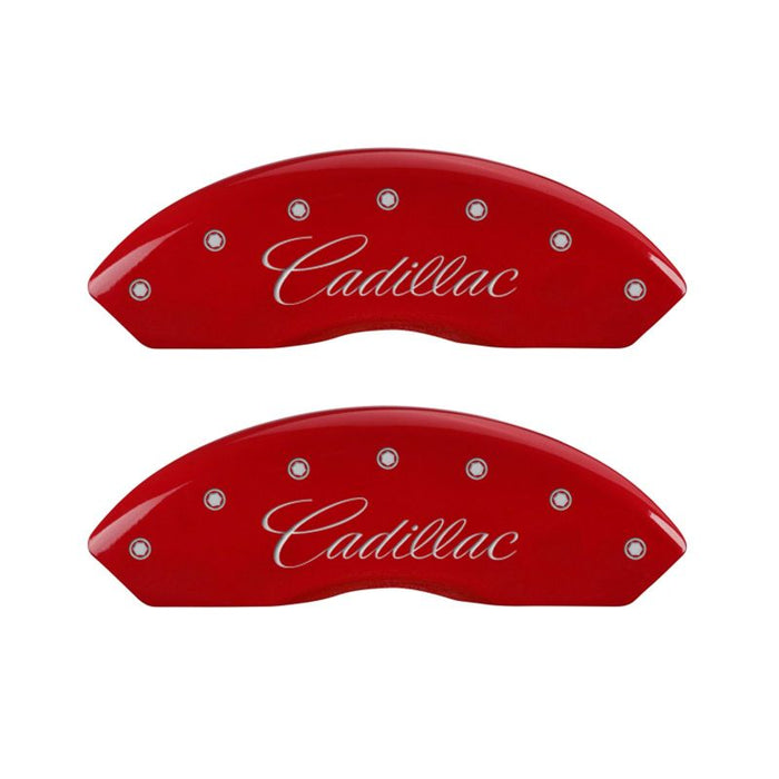 Couvre-étriers MGP 4 gravés avant et arrière cursive/finition rouge Cadillac argent ch