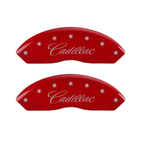 Couvre-étriers MGP 4 gravés à l'avant en cursive/arrière gravé Cadillac STS finition rouge argent ch