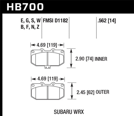 Plaquettes de frein avant en céramique hautes performances pour Subaru WRX 06-07 Hawk