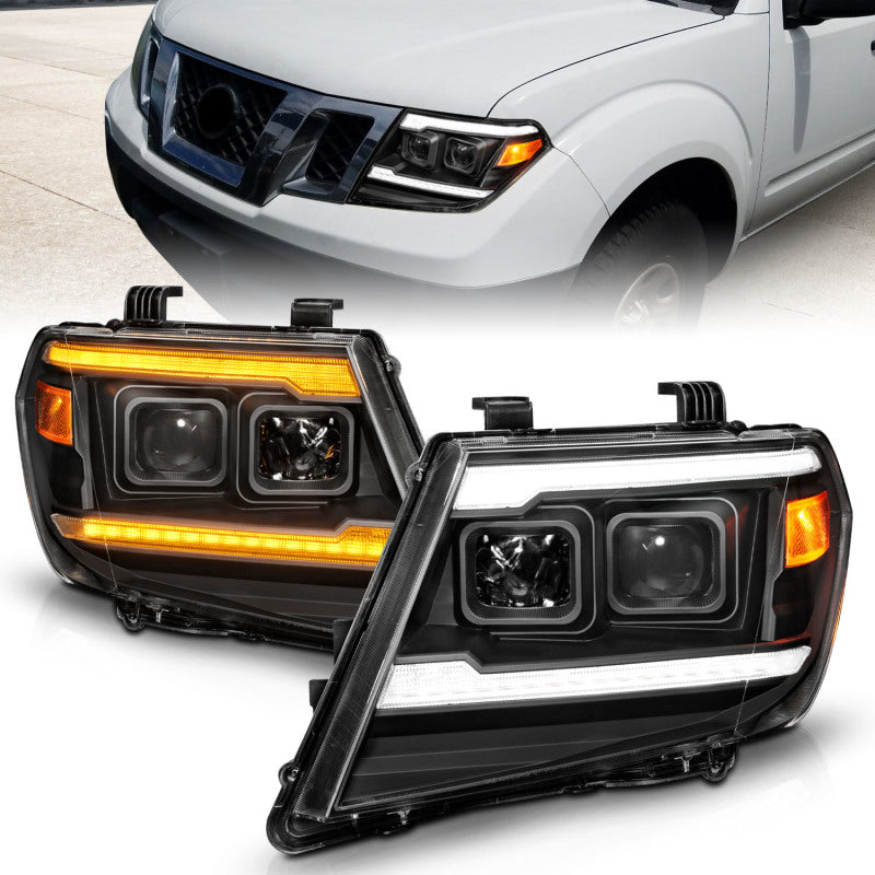 ANZO 09-20 Nissan Frontier Projecteur noir style planche DRL avec Switchback et LED DRL séquentiel