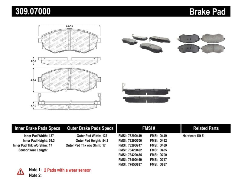 Plaquettes de frein avant StopTech Performance 89-1/94 Nissan 240SX (avec ABS) 92-01/05-06 Hyundai Elantra