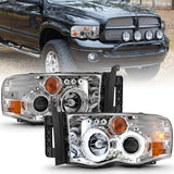 ANZO 2002-2005 Dodge Ram 1500 Phares de projecteur avec halo chromé ambre clair