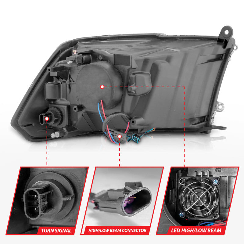 ANZO 2009-2020 Dodge Ram 1500 Phares de projecteur carrés entièrement à LED avec boîtier chromé Ambre chromé
