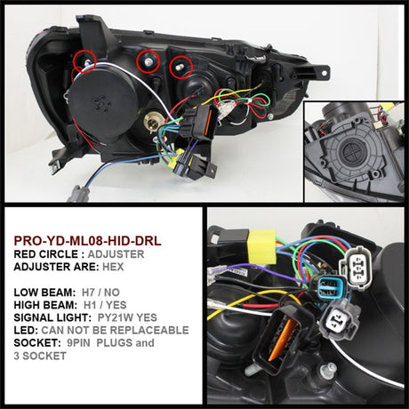 Spyder Mitsubishi Lancer/EVO-10 08-14 Projecteur Xénon/HID-LED Halo DRL Blk PRO-YD-ML08-HID-DRL-BK
