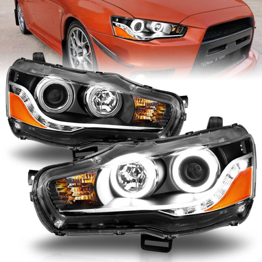 ANZO 2008-2015 Mitsubishi Lancer Projector Headlights w/ Halo Black (CCFL)