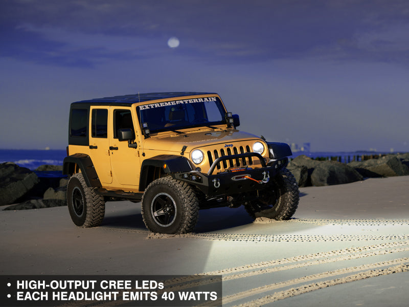 Phares à LED Raxiom 97-18 Jeep Wrangler TJ/JK Axial Series - Boîtier noir (lentille transparente)