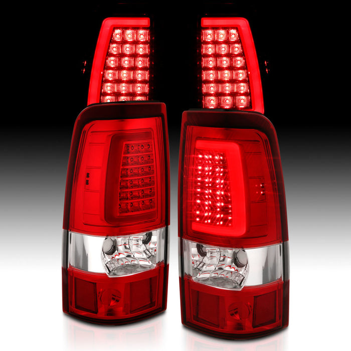 Feux arrière à LED ANZO 2003-2006 Chevy Silverado 1500 style planche chromé avec lentille rouge/transparente