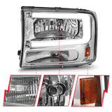 Phares en cristal ANZO 99-04 Ford F250/F350/F450/Excursion (excl. 99) - avec boîtier chromé pour barre lumineuse