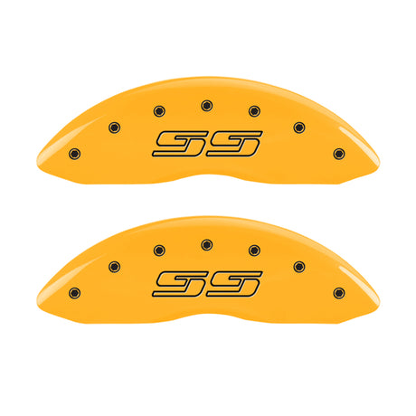 Couvre-étriers MGP 4 gravés F &amp; R Avalanche SS finition jaune Blk Char 2008 Chevy Express 2500